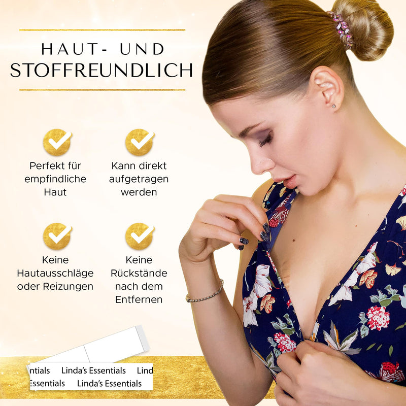 Linda's Essentials Fashion Tape doppelseitiges Klebeband für Körper und Kleidung, transparentes Body Tape, geeignet für alle Stoffarten und empfindliche Haut, selbstklebend mit starkem Halt,