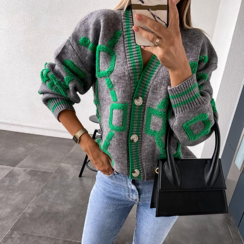 Strickpullover Damen knöpfen Struktur V-Ausschnitt Cardigan Herbst Winter Warm Bequem Pullover Casual Mode Strickjacke Lose Elegant Jacke Knopf Kurz Gestrickt Shirt Strickmantel