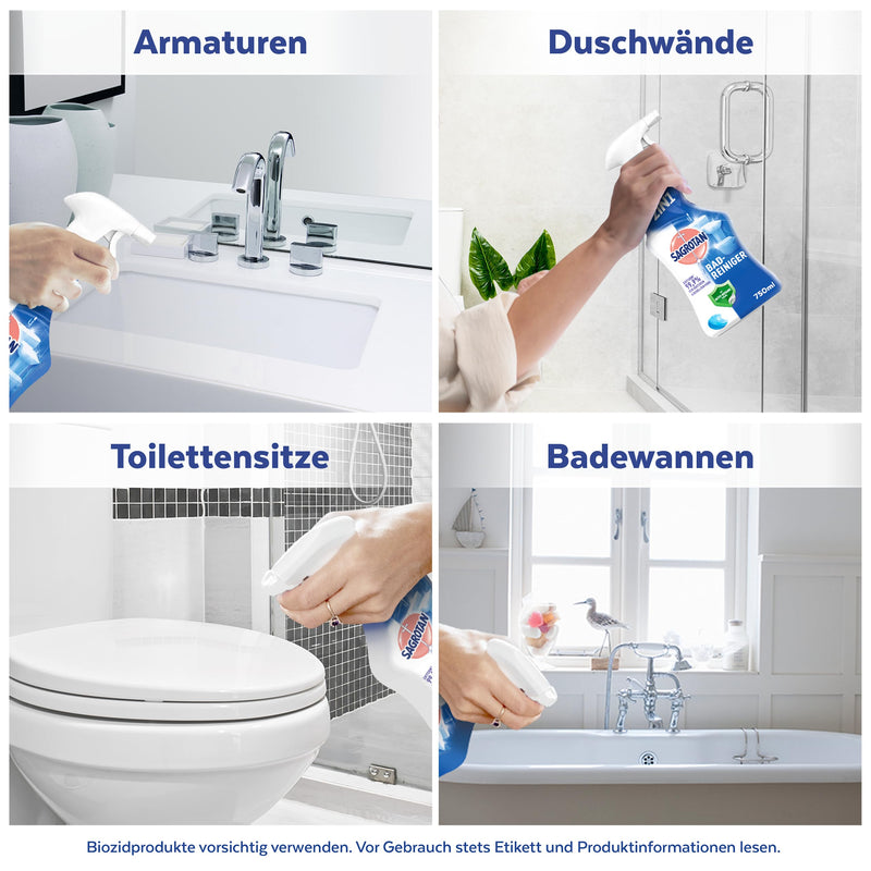 Sagrotan Bad-Reiniger Ozeanfrische – 2in1 Desinfektionsreiniger mit Antischmutzfilm für zuverlässige Hygiene im Badezimmer – 1 x 750 ml Sprühflasche(Das Produktdesign kann abweichen.)