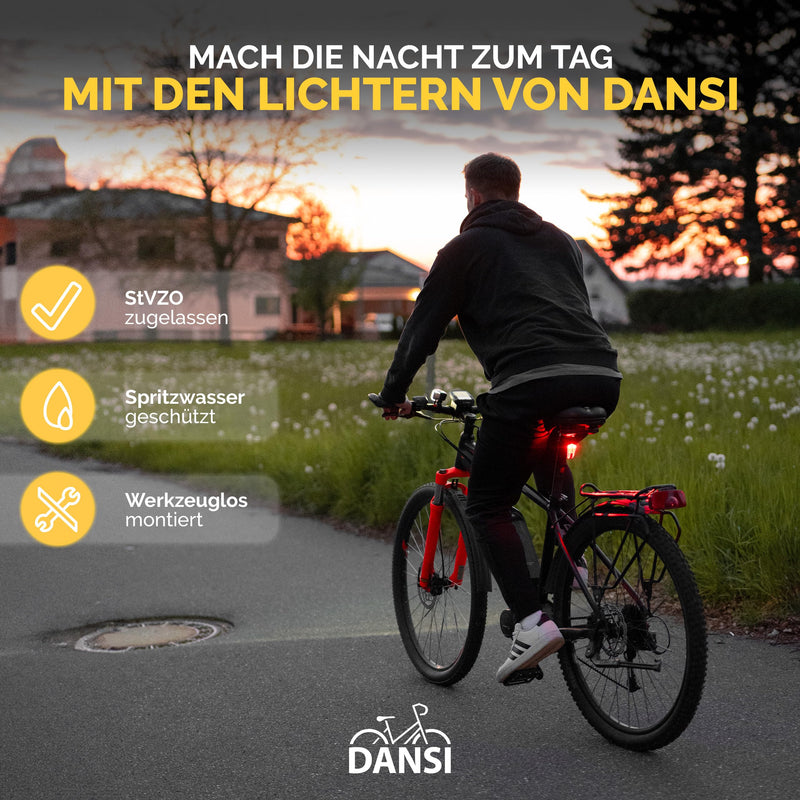 DANSI Fahrradleuchten-Set StVZO I LED-Fahrradlicht I Rad-Licht hell vorne