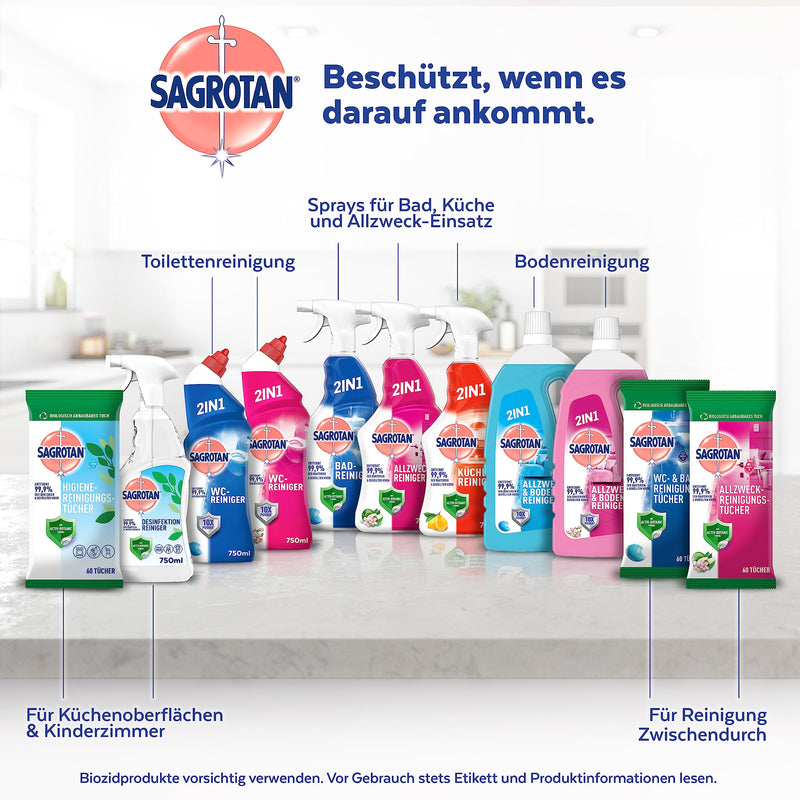 Sagrotan Bad-Reiniger Ozeanfrische – 2in1 Desinfektionsreiniger mit Antischmutzfilm für zuverlässige Hygiene im Badezimmer – 1 x 750 ml Sprühflasche(Das Produktdesign kann abweichen.)