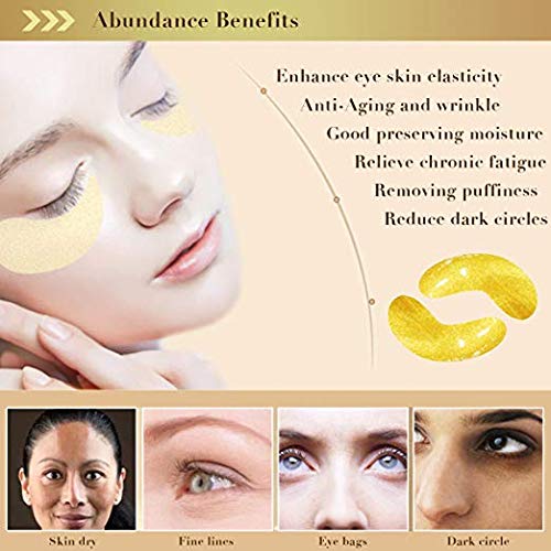 24K Gold Bio Collagen Crystal 15 Paar Augenmaske + 3 Stück Gesichtsmaske, Anti-Aging, reduziert geschwollene Augenringe, Hautaufhellung und Feuchtigkeitspflege
